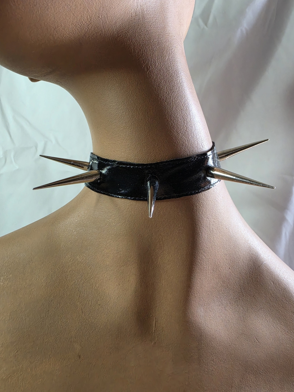 Black PVC 1 1/2" Silver Spiked Collar.